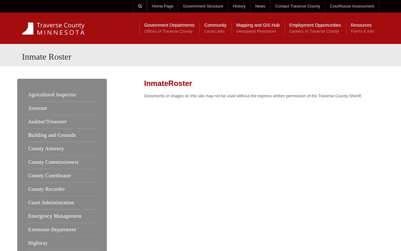 Traverse County released inmate current-roster landing page