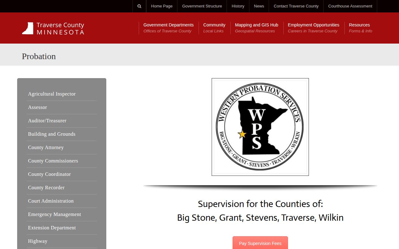 Western Probation Services contact information for Traverse County parole and probation records