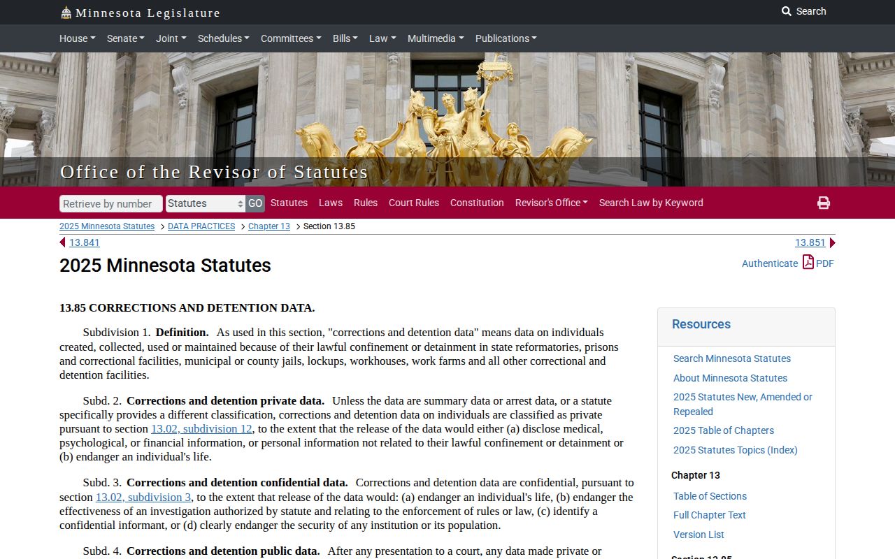 Minnesota corrections data statute for Traverse County parole and probation records
