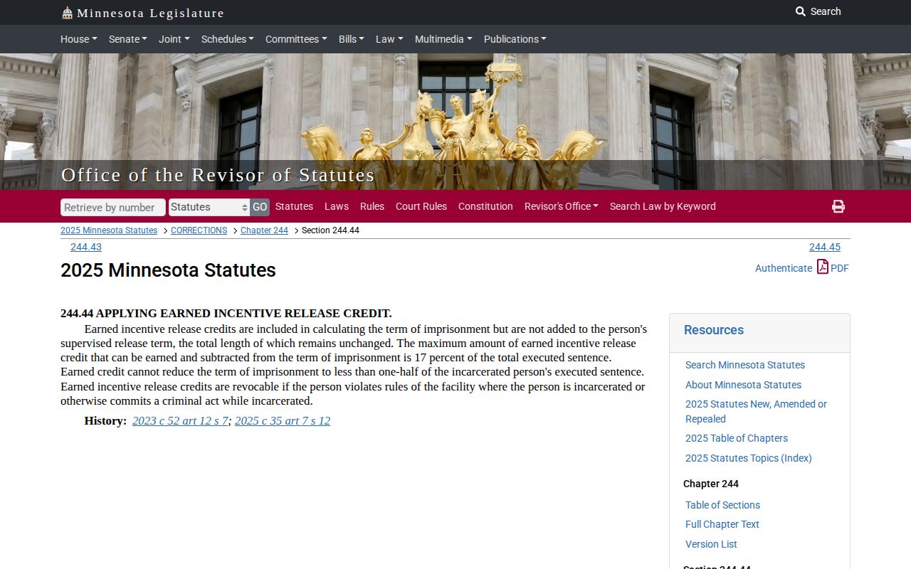 Minnesota earned incentive law affecting a Traverse County release date
