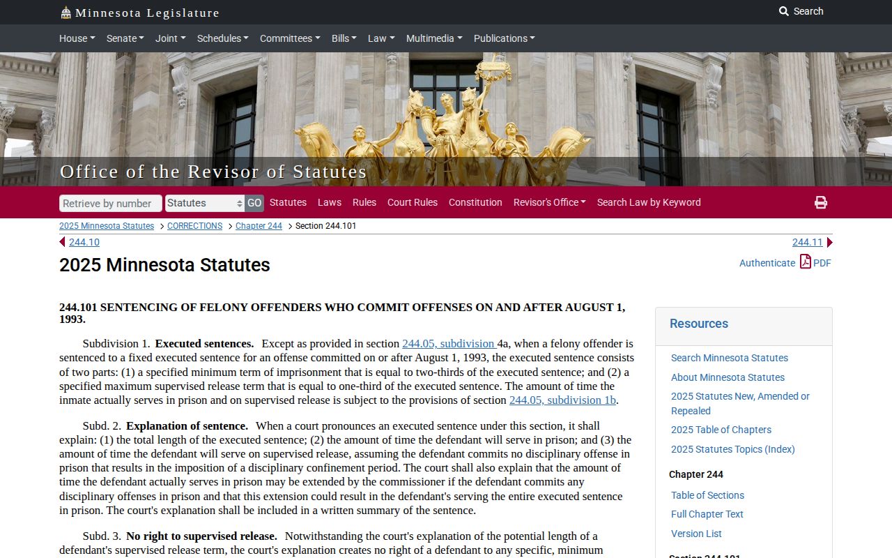 Minnesota sentence law used for a Traverse County projected release date