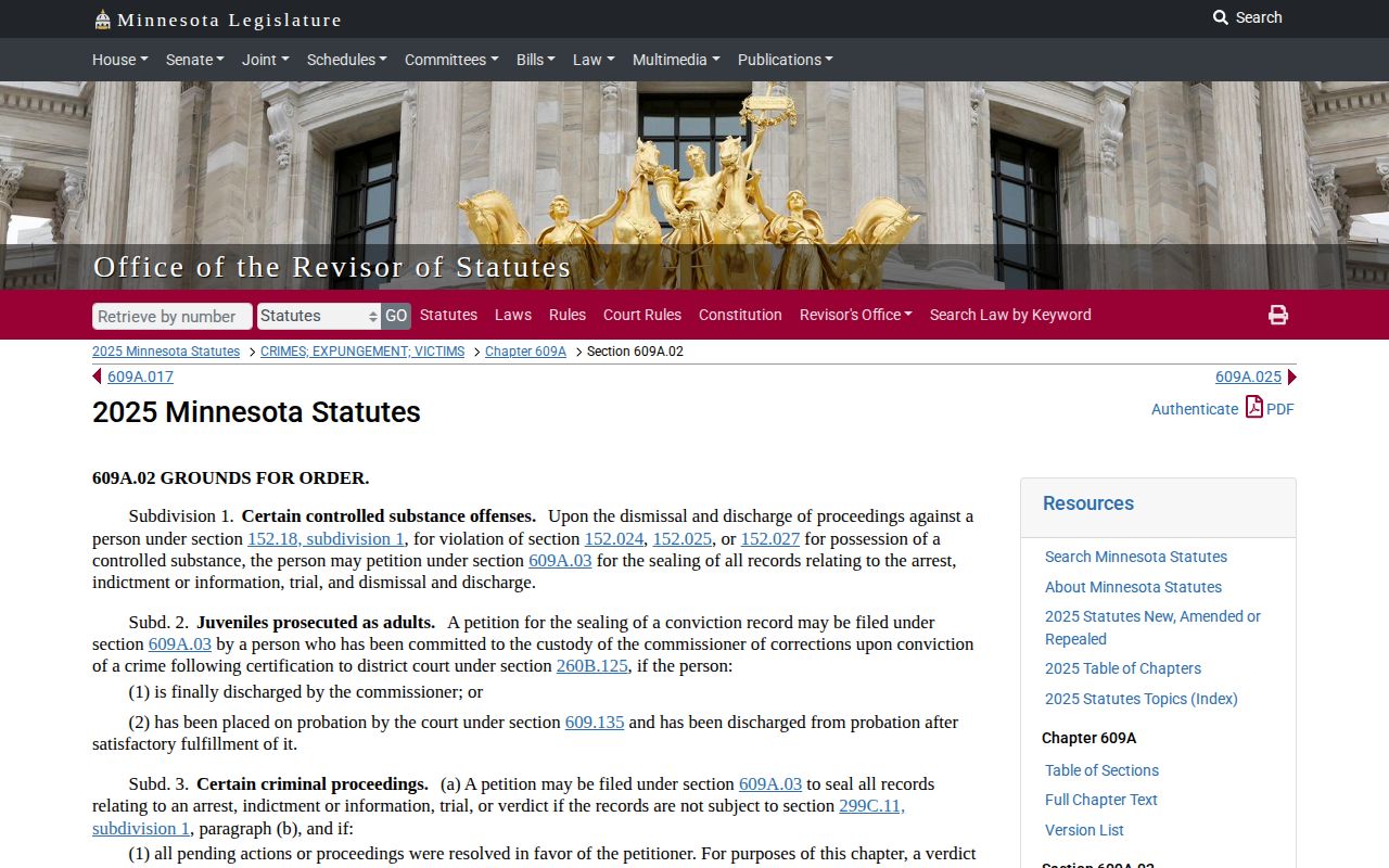 Minnesota expungement eligibility statute affecting Traverse County released inmate mugshots
