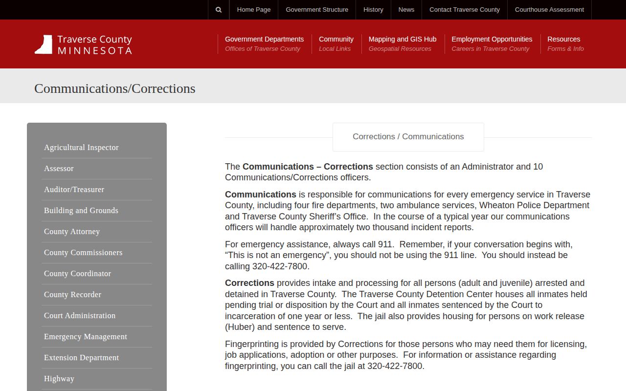 Traverse County Jail communications and release records information